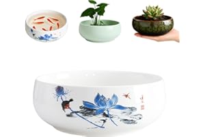 JWShang Lotus Bowl Planter for Planting in Water Indoors, Round Ceramic Lotus Flower Pot, Outdooor Garden Decorative Leak-Proof Bonsai Bowl for Lotus Seeds, Water Lily, Succulents (Flower)