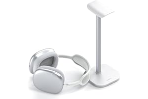 doenci Universal Headphone Stand with Weighted Base and Aluminum Tube, Bluetooth Over-Ear Earphones Support, Desk Accessory (White)