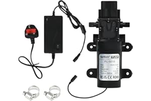 VerRich DC 12V Water Pump with Power Supply Adaptor 100PSI High Pressure Diaphragm Pump with Pressure Switch 4LPM 1GPM with 2 Adjustable Hose Clamp for Water taps,Motorhome,RV