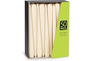 NEVILAND Taper Dinner Candles, Non-Drip Table Candle Sticks, 7 Hour Burn Time Long Candles, Paraffin Wax with Cotton Wicks, Unscented Candlesticks Gift Set, for Restaurant Home Chrismas (Ivory, 50 Pack)
