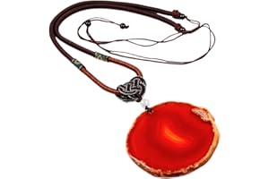 mookaitedecor Poliert Achat Stein Halskette mit Anhänger für Unisex, Amulett-Chakra-Stein Anhänger mit Kette verstellbar ca. 44-76cm