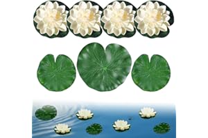 TRKETK Lot de 7 fleurs de lotus artificielles flottantes pour décoration d'étang, feuillage et fleur en mousse pour étang, terrasse, jardin, piscine, aquarium, 2 styles