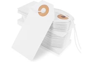 Nogeqi 100 etiquetas de precio blancas grandes con cuerda adjunta, etiquetas de cuerda de papel para precios, etiquetas de agujero reforzadas para etiquetar inventario de ropa de regalo