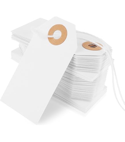 VIDSTW 500 Étiquettes Prix 28x45mm Avec Cordon - Étiquetage Vêtements, Bijoux, Cadeaux - Blanc