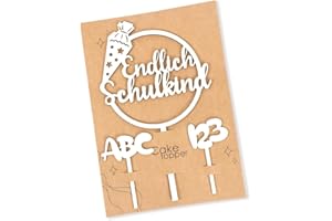 Tortendeko Einschulung, Kuchen Deko Einschulung Holz Endlich Schulkind Tortendeko Cake Topper Schulkind Kuchen Deko Torten Topper ABC 123 Kuchendeko Schulanfang für Mädchen Junge Schuleinführung Party