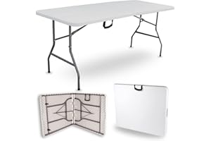 TERRE JARDIN - Table Pliante, 8 Places 180 x 74 x 74 cm,175 kg Max - Table Pliante Exterieur, Interieur Rectangulaire - Table de Jardin Pliante Blanche, Buffet, Fêtes, Camping - Stable et Robuste