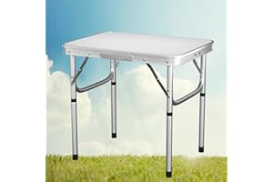 EFAN 2ft Folding Camping Table - 60(L) x 45(W) cm, Adjustable Height - 26/56cm, Portable Picnic table with Carry Handle, For Indoor Outdoor Garden Party BBQ, White