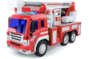 GizmoVine Camion de Pompier Véhicule avec Lumières Sons, éChelle Rotative De Sauvetage Extensible Construction De Jouets De Recul Jouet de Camion