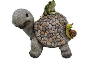 G&H DECOR Statua in resina per prato a forma di tartaruga, dipinta a mano, con dettagli sorprendenti, resistente al gelo, adatta per interni ed esterni, regalo per patio con tartaruga (lumaca e rana)
