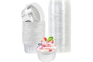 OUKEYI Pirottini per cupcake con coperchio, 50 pezzi da 125 ml per muffin, con coperchio, in alluminio, per creme brûlée (argento)