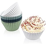 Fousenuk Set di 12 Stampi in Silicone per Dolci, Antiaderenti Stampo Muffin, Riutilizzabili Mini Pirottini Muffin, Teglia Cup