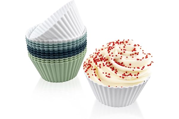 Fousenuk Set med 12 silikonmuffinsformar, återanvändbara muffinsformar | Non-stick muffins, silikon bakkoppar för bakverk, tårta, puddingar (4 färger)