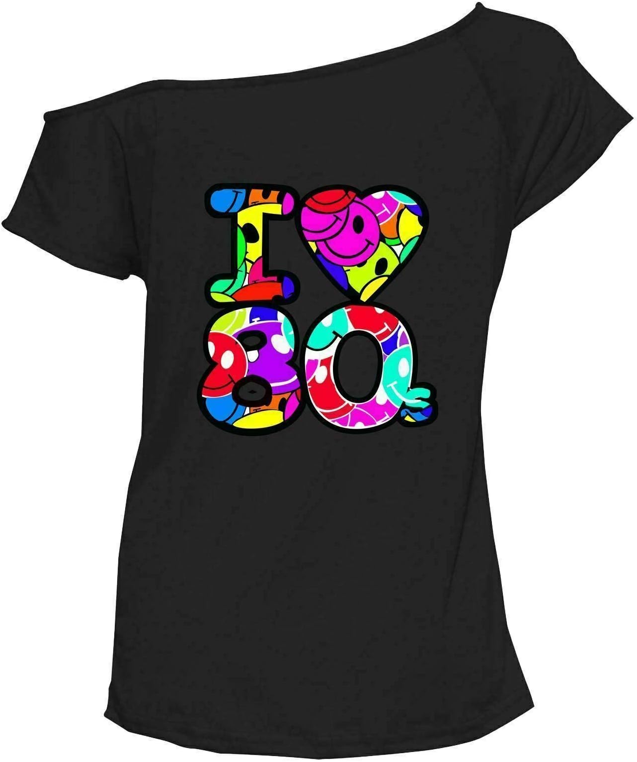 Hiffy Ladies I Love The 80's T-Shirt Fancy Dress Costume Neon Festival Women's Outfit UK 8-26