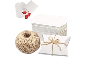 Naiocase 100 pz Scatole Portaconfetti Bianchi in Carta Kraft con Corda di Canapa Bomboniere Conffetti per la Festa Matrimonio Compleanno Battesimo Comunione Bianco
