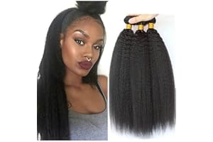 MUABY Yaki Human Hair Bundles Brazilian Virgin Hair Long Kinky Straight Bundle Cabello Natural Humano Cabello Humano Ondulado Color Negro Nnatural 3 Bundles total 300g 16 18 20 pulgadas