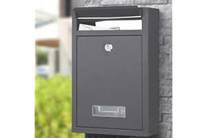 Bakaji Skrzynka ścienna ze stali ocynkowanej otwór listów na zewnątrz poczta z zamknięciem na klucz (szary Antracyt)