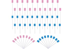 LWMLWM 100 Piezas Esponja de Limpieza de Dientes, Hisopos Dental de Higiene Bucal, Hisopos Orales Desechables, Diente Limpieza Hisopos, Hisopos De Boca, para Adultos, Ancianos, Niños (Azul & Rosa)