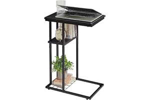 YMYNY Tavolini bassi Laterale da Divano, Tavolo da Caffè, Ripiano Portaoggetti, a Forma Di C in Stile Industriale, per Soggiorno, Camera da Letto, 40 X 26 X 61.5CM Nero HST004B