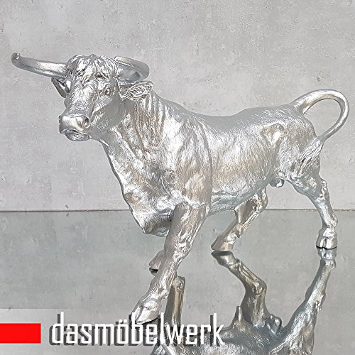 Große Deko Figur Stier Bulle silber glänzend Skulptur Rind