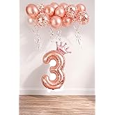 3 Digit Rose Gold Foil Balloon, King Crown And Confetti Rose Gold Balloon