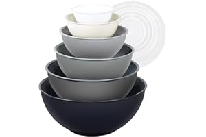 Greentainer Salatschüssel Set mit Deckel, 12-teiliges Rührschüssel aus Kunststoff, Stapelbare mixing bowls with lids für Küche,Große Schüsselset,Servierschalen ideal zum Mischen und Servieren
