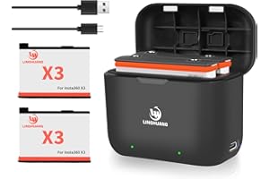 Linghuang Caricabatterie con 2 Batterie 1800mAh per Insta360 X3 Fotocamera, con Cavo USB-C, Custodia Protettiva per Insta360 X3, Caricabatterie ad alta Velocità Supporta Ricarica Rapida Protocol PD2.0