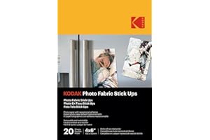 ‎KODAK KODAK Photo Fabric Stick Ups - Błyszczący samoprzylepny papier fotograficzny, opakowanie 20 arkuszy, format A6 (10x15 cm), możliwość ponownego pozycjonowania, druk atramentowy, łatwy do usunięcia, bez