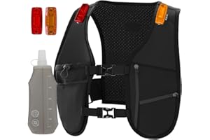 EGOO - LED Running Vest with Multi-Pockets for Men and Women, Lightweight Hydration Vest for Running & Outdoor Activities, Rechargeable LED Safety Light x2 + 500ml Soft Flask x1 (Black)