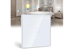 BSEED Interrupteur Tactile va et vient,Blanc 1 Gang 2 Voie Commutateur de Lumière avec LED Affichage Light,Interrupteur Tactile avec Capteur Tactile Panneau Verre Cristal-Pas de fil Neutre