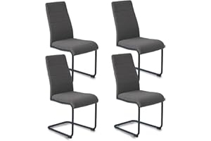Weegstok Dining Chairs Set of 4 Modern Soft Linen Look Fabric Upholstered Chairs with Sturdy Cantilever Base Metal Legs for Kitchen, Dining Room, Living Room, Office (4, Dark Grey)
