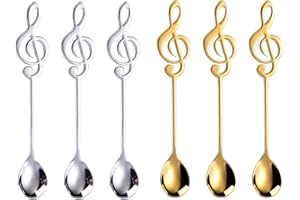 MOUNT KUMGANG 6 Stück Teelöffel Edelstahl Löffel, Edelstahl Musikalische Kaffee Löffel, Kaffeelöffel Set, für Zuhause, Dessertlöffel, Eis Löffel, Joghurtlöffel