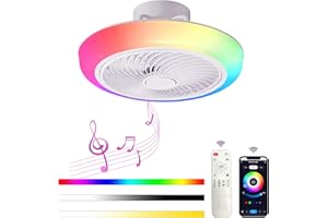 JZCDR Ventilador de Techo con Luz Motor Dc Reversible RGB Lampara Ventiladores de Techo 6 Velocidades LED Plafon Regulable con Mando a Distancia App Altavoces Bluetooth Infantil Dormitorio, Blanco