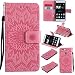 Produktbild Lonchee Huawei P9 Leder Wallet Tasche Brieftasche Schutzhülle , Sonnenblumen geprägten Muster Design Hochwertige PU Leder Folio Tasche Case Hülle im Bookstyle mit Standfunktion Kredit Kartenfächer (rosa)