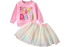 LUVCES Kleinkind Baby Mädchen Geburtstag Outfit Birthday Girl Buchstabenstickerei T-Shirt Tutu Tüllrock Set Kinder Geburtstagskleider Kleidung 1-6 Jahre