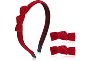 MBAIYO Set of 3 Red Velvet Headband and Bows Set, Elegant Bow Hair Clip, Bow Headbands, Small Hairpin with Alligator Clips, Cute Hair Bands, Hair Accessories for Women and Girls