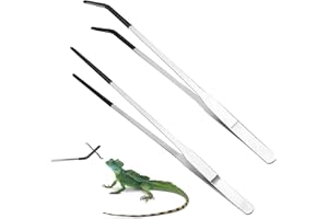 Watlikeup 2Pcs Reptile Feeding Tongs with Rubber Tip,Stainless Steel Straight and Curved Long Aquarium Tweezers,Duty Extra Long Tweezers for Aquarium and Terrarium