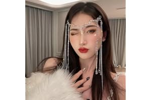 BSLVWG Ethnic style Headband Head Chain with Beaded,Fairy Hair Forehead Chain Crystal Headband Face Curtain Hair Accessories for Womens and Girls (02)