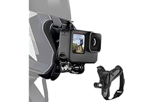 BUZUYIWAR Support de Casque Moto Menton pour GoPro Hero 13 12 11 10 9 8 7 6 5 pour DJI OSMO Action 5 Pro 4/3 Fixation de Menton pour Session avec Crochet en J Sangle Silicone Antidérapant Facile à Installer