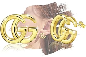 Luck&Sun Initial Buchstabe G Ohrringe, Doppel Kreis Ohrringe, Rose Halsketten mit Herz, Rose vergoldet Sterling Silber, hypoallergene Gold Schmuck Geschenke für Frauen Mädchen