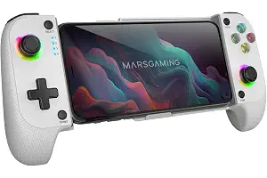Mars Gaming MGPX, Gamepad Bluetooth 5.0 2en1, RGB Neon, Vibración Dual y Función Turbo, Soporte Smartphone Hasta 6.8", Mando Multifunción Compatible PC, Android, iOS y Consolas, USB-C y Funda, Blanco