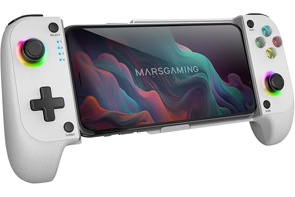 Mars Gaming MGPX, Gamepad Bluetooth 5.0 2en1, RGB Neon, Vibración Dual y Función Turbo, Soporte Smartphone Hasta 6.8", Mando Multifunción Compatible PC, Android, iOS y Consolas, USB-C y Funda, Blanco