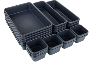 GOYADA Organizer do szuflady biurowej, organizer do szuflady kuchennej, plastikowy organizer do makijażu z 3 rozmiarami, tacki do przechowywania makijażu, kuchni, łazienki itp. - ciemnoszary