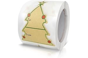 MEITAAT Christmas Stickers Gift Tags Xmas Cute Tree Labels Roll 2.6 x 2 Inch Kraft Paper Self-Adhesive Name Tags Writable Removable for Presents Holiday 200 PCS
