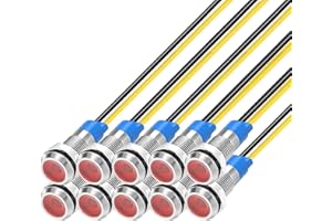 Gebildet 10Pcs 6mm 1/4" 230V/AC LED Indicatore Luminoso in Metallo Lampada di Segnalazione Impermeabile (Rosso)