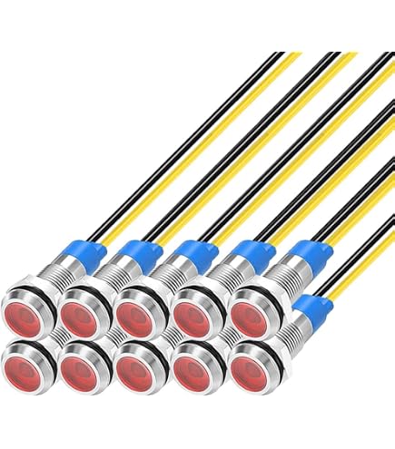 Voyants LED Métalliques 12 Mm Pré-câblés - Lot De 10 (rouge, Jaune, Bleu, Vert, Blanc), 220V, Pour Panneaux électriques - 14