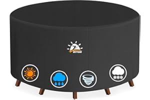 Zettum Ø185x73cm Garden Furniture Covers Waterproof Round, 600D Oxford Fabric Outdoor Sofa Covers Waterproof Fit for Rattan Round Table & Chairs, Patio Furniture Set, Heavy Duty Garden Table Cover
