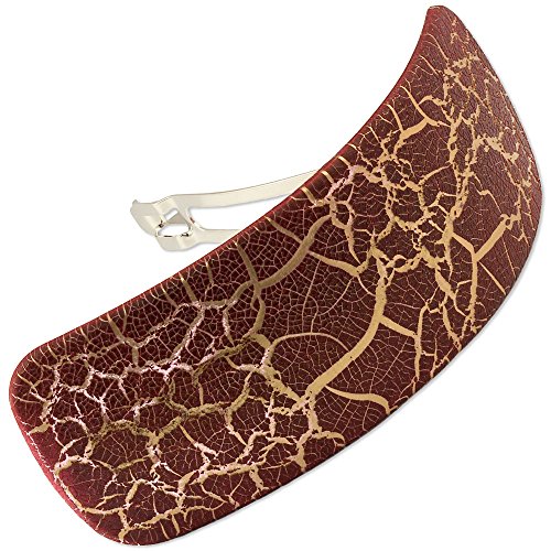 Ebuni | Large Curved French Rectangle Barrette for thick hair (Bordeaux/Gold)