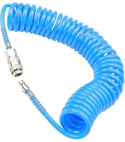 Flexibele Spiraalslang Luchtcompressor 6m - Max 10 Bar, 5x8mm PU Slang Met 1/4 Inch Snelkoppeling, Blauw