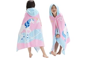 BANGSAUR Kinder-Strandtuch mit Kapuze, 100% Baumwolle, weich und saugfähig, Badetuch, Badetuch, Überzieher für Jungen und Mädchen, extra Größe: 127×76cm (Doppeltes Einhorn)