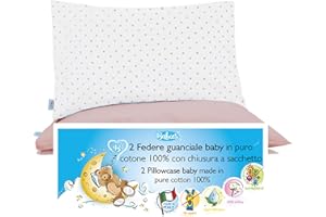 4BABIES-Kissenbezüg 40x60 Kinder - 2er Set Kopfkissenbezug mit Beutelverschluss 100% Reiner Baumwolle -Made in Italy- ÖEKO-TEX Zertifiziert - Rosa Tupfen